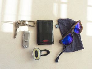 wallet, keys, glasses